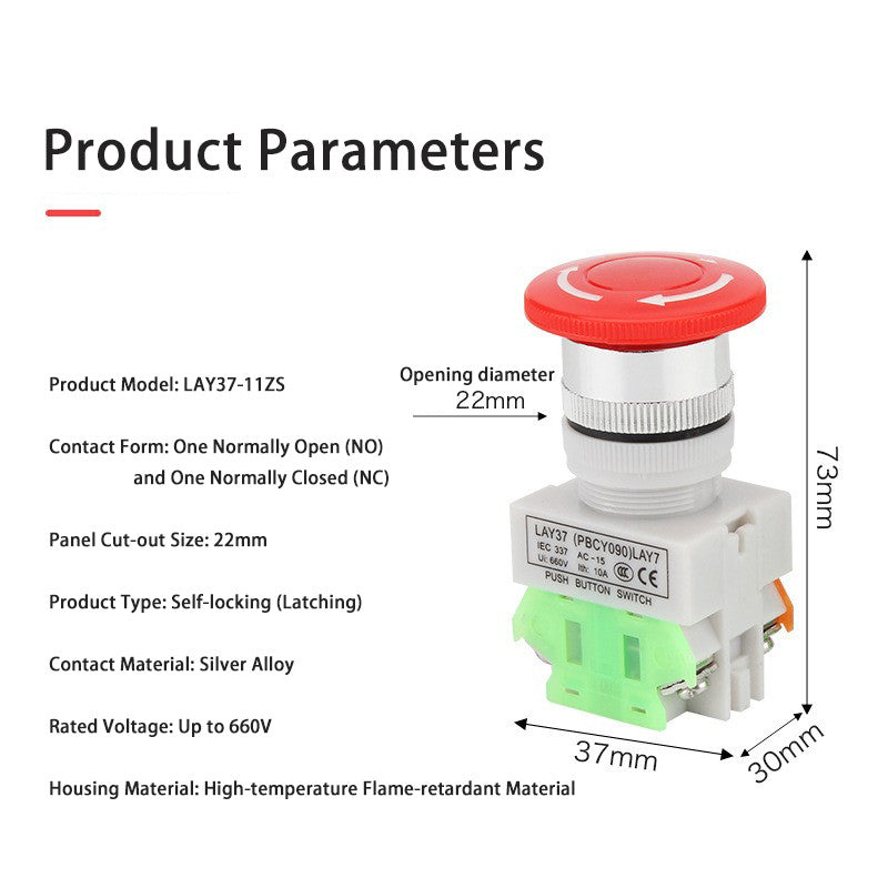 LAY37-11ZS(Y090-11ZS) Emergency stop self-locking push button switch Emergency stop switch Stop button 10A Off