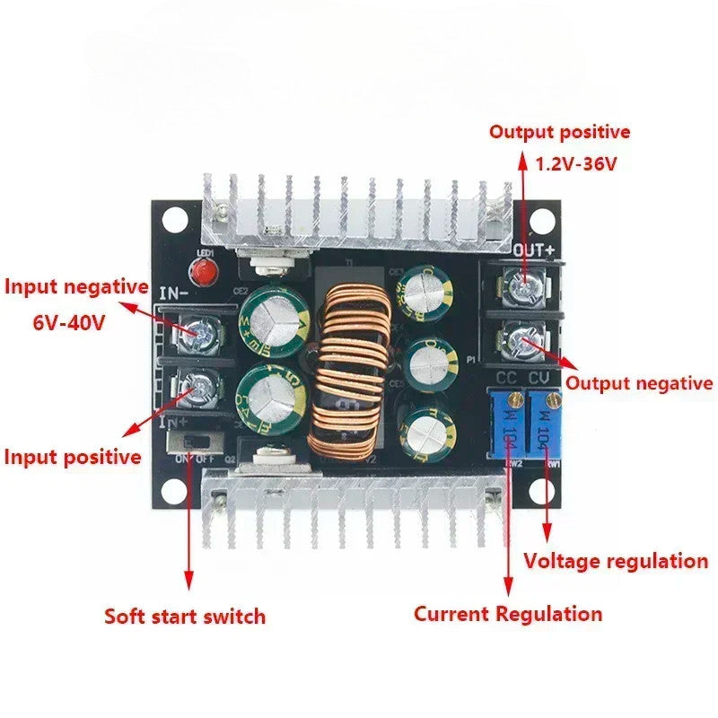 300W 20A DC-DC Buck Converter Step Down Module Constant Current LED Driver Power Step Down Voltage Module Electrolytic Capacitor