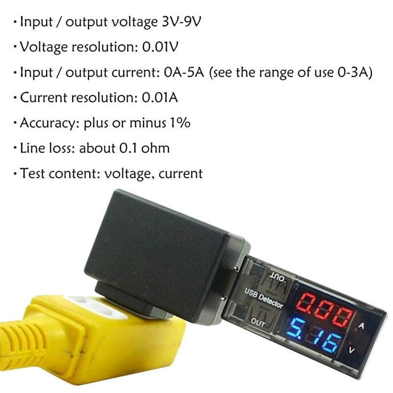 USB current and voltage detector tester USB meter voltage meter tester double table display battery voltage monitor
