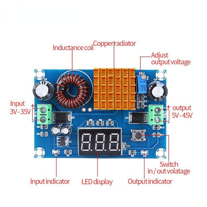 XH-M411 DC 4V-35V to DC 5V-45V Boost Module Digital Voltmeter DC-DC Step Up Module Boost Converter Board 5A Power Adjustable for Voltage