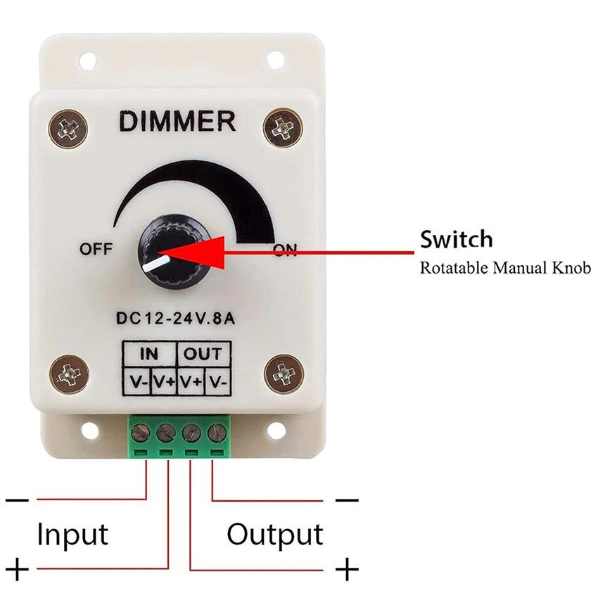 LED Dimmer Switch 12-24V 8A Adjustable Brightness Lamp Strip Driver Power Supply Controller