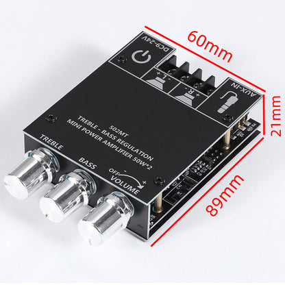 1pcs ZK-502MT Bluetooth 5.0 Subwoofer Amplifier Board Stereo AUX Bass Treble Amplifier 2*50W 12V 24V