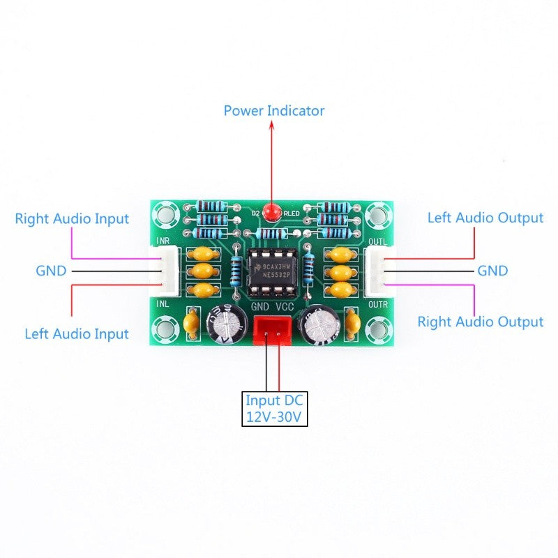XH-A902 NE5532 Operational Pre-Amplifier Module Digital Audio Front Amplifier Board Preamplifier 5 Times Rate Wide Voltage