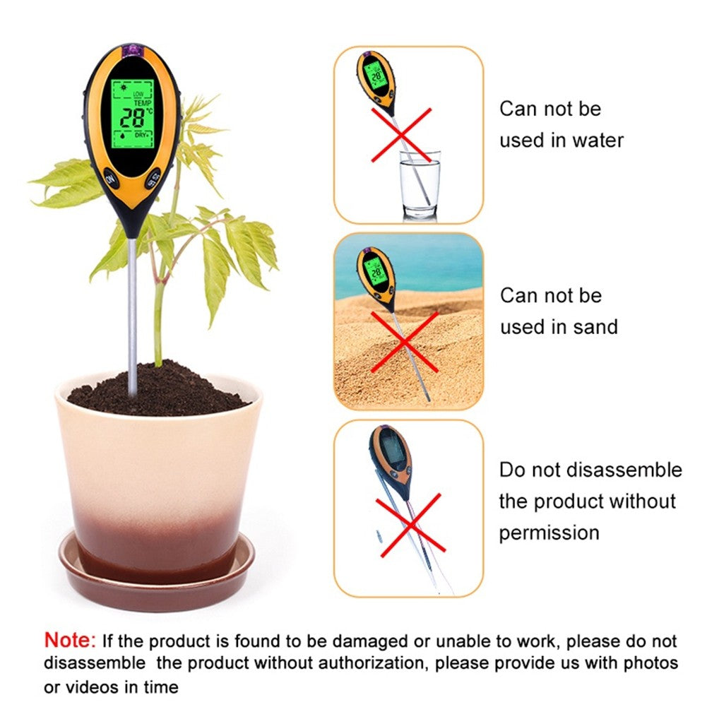 Fulabs Soil pH Tester Digital Multifunction Tester PH Light Moisture Acidity Moisture Meter Plant Soil Tester Kit 4 In 1