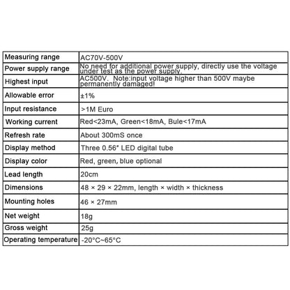 110V-220V-380V Digital Voltmeter AC 70V to 500V 0.56 inch LED Digital Panel Meter Voltage tester RED/GREEN/BLUE monitor