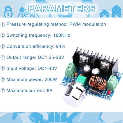 XH-M401 DC-DC Step Down Buck Converter Power Supply Module XL4016E1 PWM Adjustable 4-40V To 1.25-36V Step Down Board 8A 200W