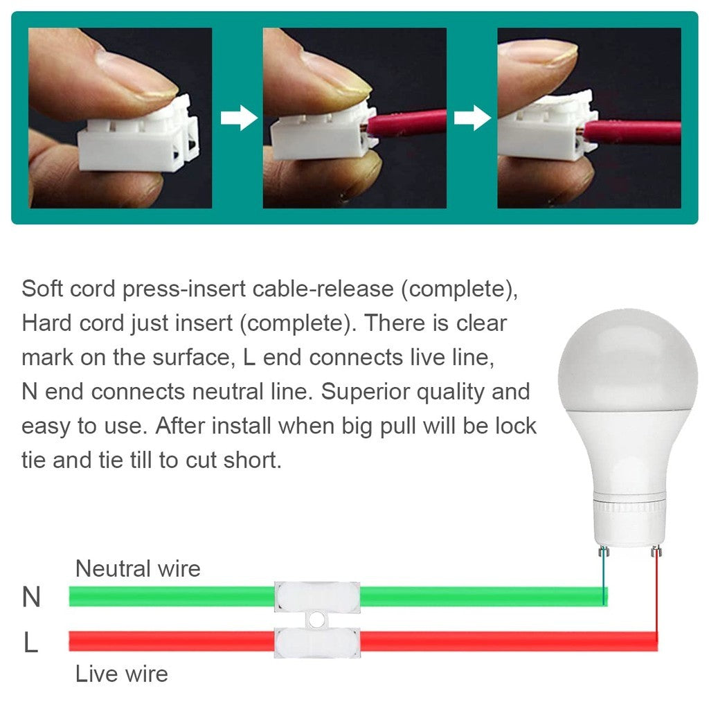 Fulabs 100pcs Self-Locking Cable Connectors 2 Pin Quick Splice Wire And Cable Connectors CH2 250V
