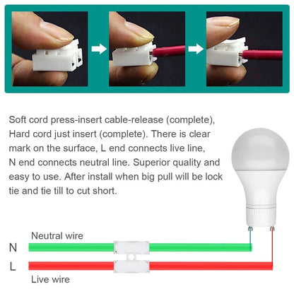 Fulabs 100pcs Self-Locking Cable Connectors 2 Pin Quick Splice Wire And Cable Connectors CH2 250V