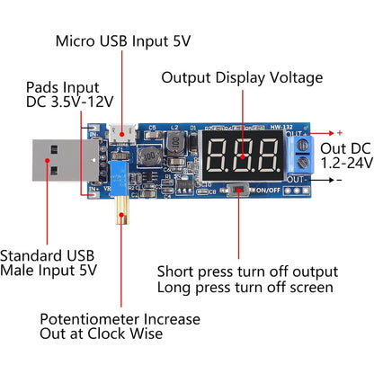 DC-DC 5V to 1.2 -24V LED Digital Power Supply Module USB Step Up/Down Boost Buck Converter USB Input