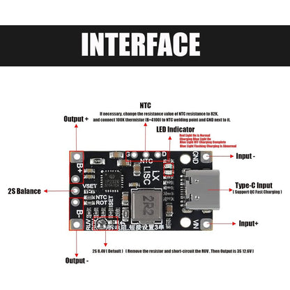 Type-C USB 2/3S BMS 15W 8.4V 12.6V 1.5A 2S 3S BMS Lithium Battery Charging Boost Module With Balanced Support Fast Charge Indicator