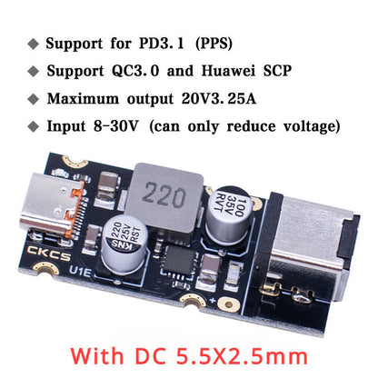 QC4.0 QC3.0 Type-C USB PD65W Fast Charging Adapter Module DC8-32V 3.25A 65W Step Down Module SCP/FCP/PD