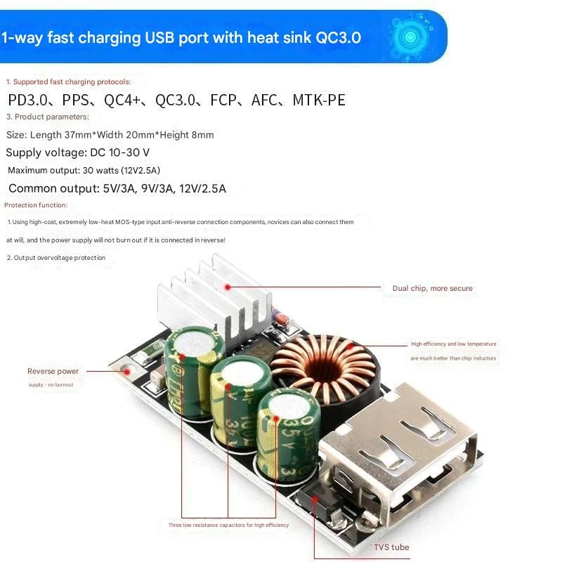 TYPE-C QC3.0 DIY Fast Charger DC 5-32V 24W Step-down Module for Emergency Charging of Mobile Phone