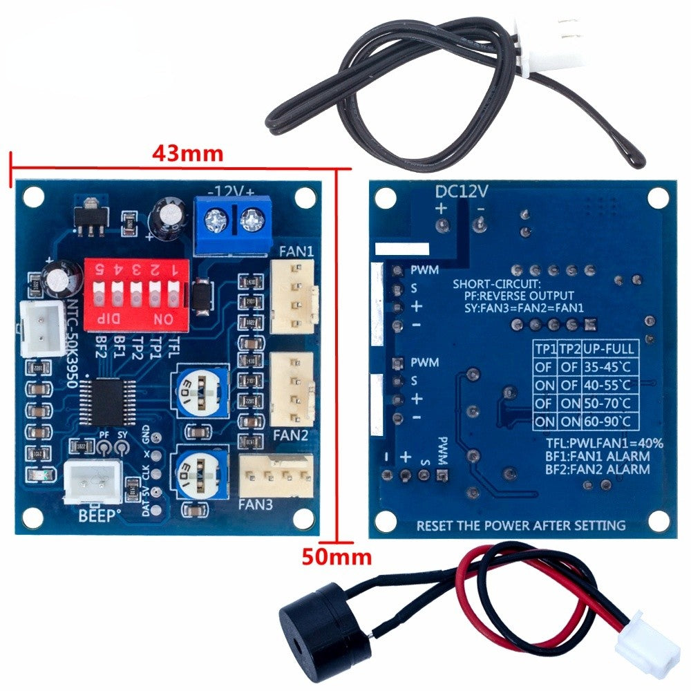 Four-wire PWM fan thermostat computer cooling, fan temperature control module automatic temperature control speed DC 12V