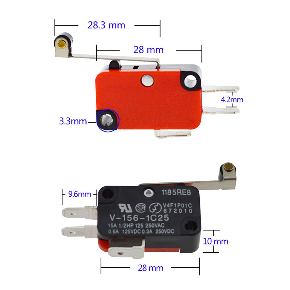 2pcs Fulabs Micro Limit Switch Snap Long Straight Hinge Lever Arm SPDT Switch 15A Spare Parts Only