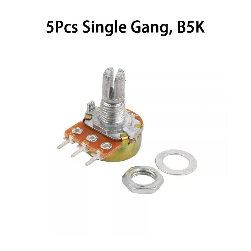 5pcs WH148 Linear Potentiometer 15mm Shaft With Nuts And Washers 3pin B5K B10K B20K B50K B100K B250K B500K B1M