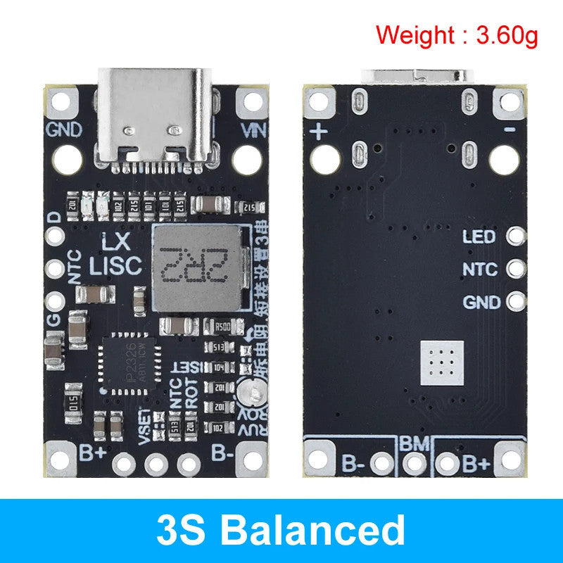 Type-C USB 2/3S BMS 15W 8.4V 12.6V 1.5A 2S 3S BMS Lithium Battery Charging Boost Module With Balanced Support Fast Charge Indicator