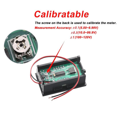 DC 5V-120V Digital Voltmeter Panel Gauge 2 Wires 0.56 inch LED Mini Voltage Meter Table Red Green Blue Display