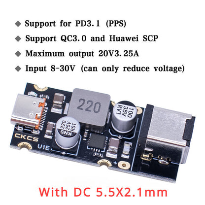 QC4.0 QC3.0 Type-C USB PD65W Fast Charging Adapter Module DC8-32V 3.25A 65W Step Down Module SCP/FCP/PD