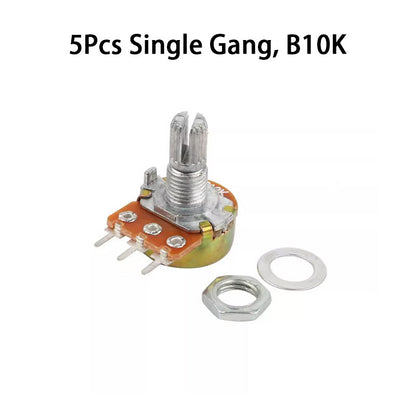 5pcs WH148 Linear Potentiometer 15mm Shaft With Nuts And Washers 3pin B5K B10K B20K B50K B100K B250K B500K B1M