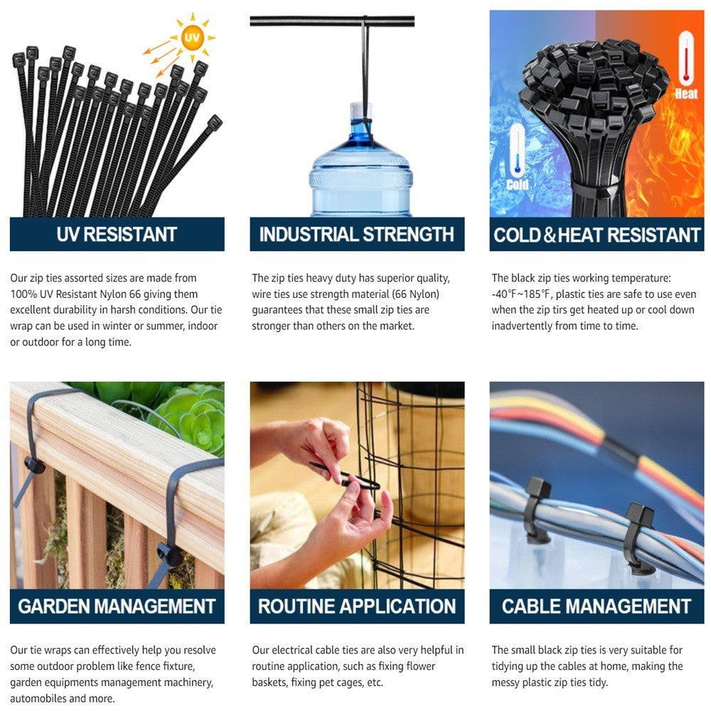 100pcs Multipurpose Nylon Cable Tie Self Locking Zip Ties Cable Strap Nylon Cable Multi