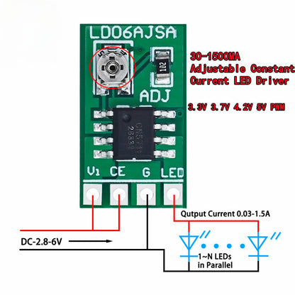 30-1500MA Adjustable Constant Current LED Driver DC 3.3V 3.7V 4.2V 5V PWM Control Board Buck Power module